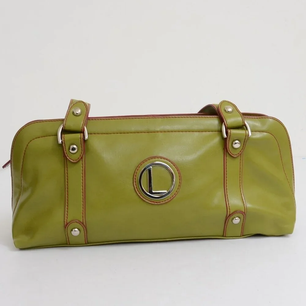 Nine West Green Pink Vegan‎ Leather Satchel Handbag Purse Retro Twee Colorful